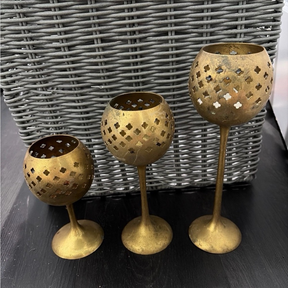 Vintage Mid Century Solid Brass Tea Light / Votive Candle Holders